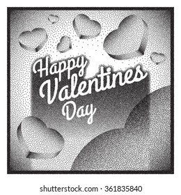 Vintage Happy Valentines Day card. Dotwork vector illustration.