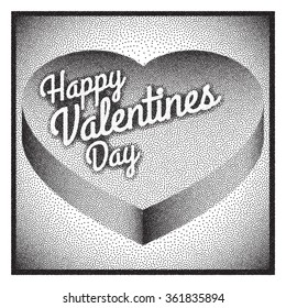 Vintage Happy Valentines Day card. Dotwork vector illustration.