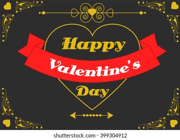Vintage happy valentines day card with symbol of heart