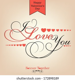 Vintage Happy Valentines Day concept with stylish text I Love You on abstract background. 