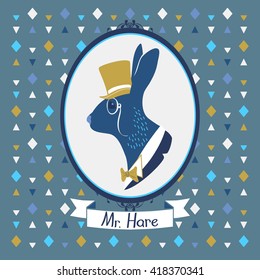 Vintage hare portrait in topper