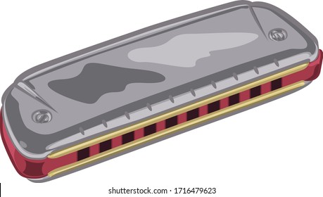 Vintage Harmonica Vector Isolated Illustration 