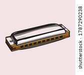 Vintage harmonica vector on light pink background