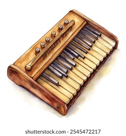 Vintage Harmonica watercolor clipart illustration