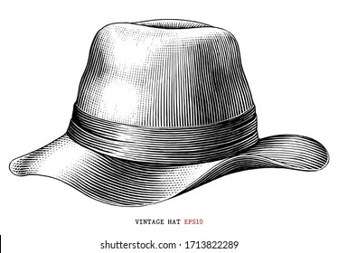 Vintage hat  hand draw engraving style black and white clipart isolated on white background