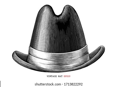 Vintage hat  hand draw engraving style black and white clipart isolated on white background