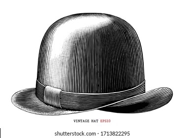 Vintage Hat  Hand Draw Engraving Style Black And White Clipart Isolated On White Background