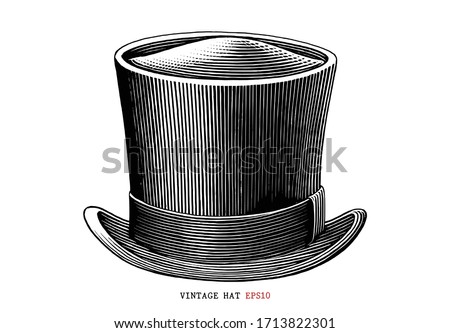 Vintage hat  hand draw engraving style black and white clipart isolated on white background