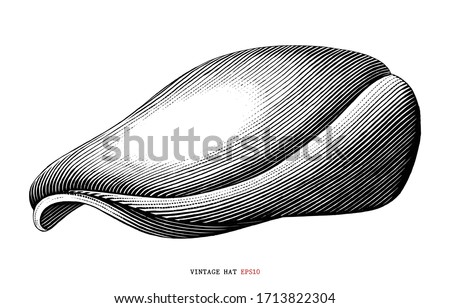 Vintage hat  hand draw engraving style black and white clipart isolated on white background
