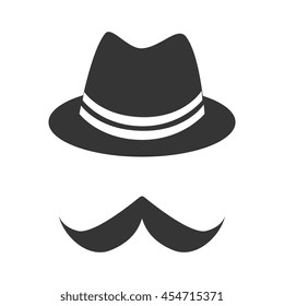 Vintage hat mustache , isolated flat icon with black and white colors.
