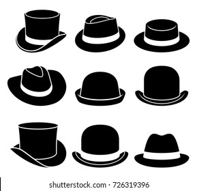 Vintage hats icons. Vector illustration.