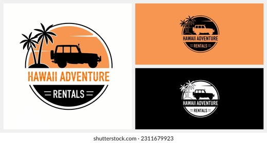 Vintage Hawaii Adventure Rental Car Tour Guide Stamp Logo Design Inspiration. Vector EPS 10.