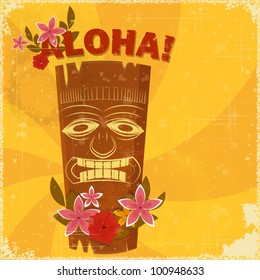 Vintage Hawaiian postcard - invitation to Beach party - vector illustration