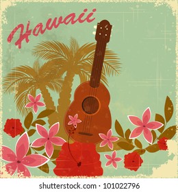 Vintage Hawaiian postcard - invitation to Beach party - vector illustration