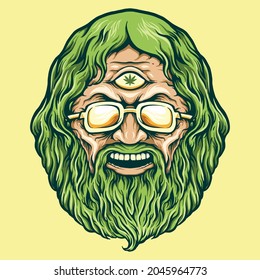 Vintage Head Cannabis Man Kush Vector illustrations for your work Logo, mascot merchandise t-shirt, stickers and Label designs, poster, greeting cards advertising business company or brands.