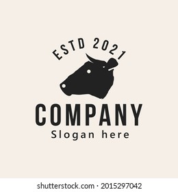 vintage head cow, farm and butcher logo design vector illustration