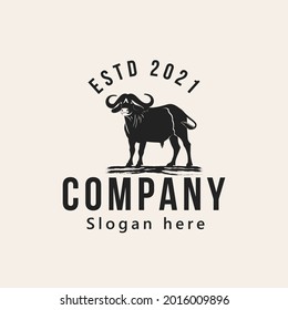 vintage head cow, farm and butcher logo design vector illustration