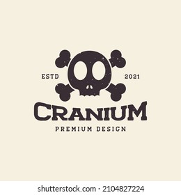 vintage head cranium with cross bones logo design vector graphic symbol icon sign illustration creative idea