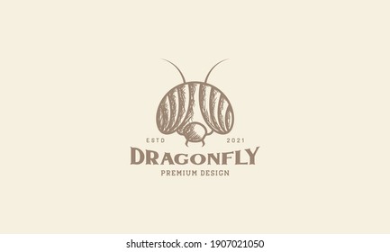 vintage head insect dragonfly logo symbol icon vector graphic design illustration
