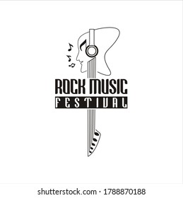 Vintage Head and Head set with Music Song Guitar Instrument logo design