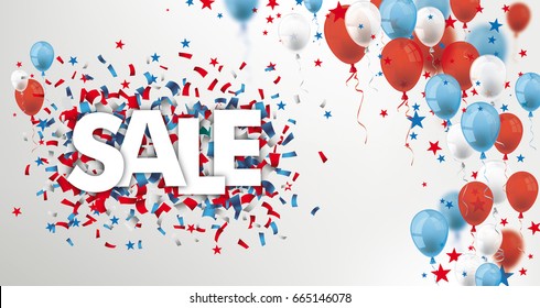 Vintage header with balloons, text Sale and confetti. Eps 10 vector file.