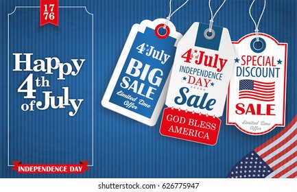 Vintage header with price stickers for Independence Day sale. Eps 10 vector file.