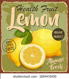 Vintage Health fruit lemon poster 1950s style.