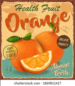 Vintage Health fruit Orange poster 1950s style.