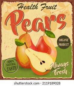 Vintage Health Obstpears Poster im Stil der 50er Jahre.Vektorgrafik.