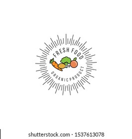 Vintage healthy food logo . Organic natural and healthy farm fresh food retro