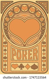 Vintage Heart ace poker playing art nouveau cards, vector illustration