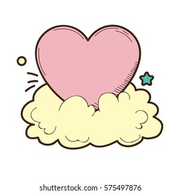 Vintage heart and cloud vector illustration