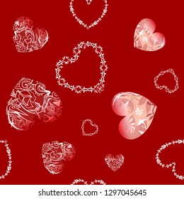 vintage heart, declaration of love, vector illustration, eps 10, Happy Valentine's Day, red background, seamless drawing