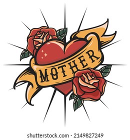 diseño de corazón vintage con rosas inscritas con la madre apta para capucha, camiseta, etc.