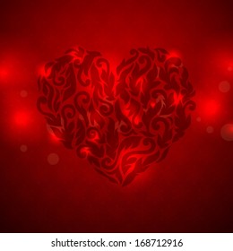 Vintage heart on red background. Vector illustration