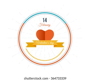 Vintage heart and ribbon Valentines day vector illustration. Valentines Day gift card. Invitation card for wedding. Flat design icon for Valentines day, wedding, love and romantic events. 