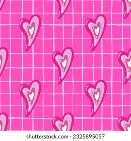 Patrón inquebrantable de corazones vintage. 14 de febrero de 2007. Fondo de San Valentín. Diseño para tela, impresión textil, papel de envoltura, cubierta, afiche. Ilustración del vector