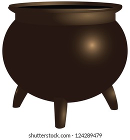 Vintage heavy cast-iron pot with legs. Vector illustration.