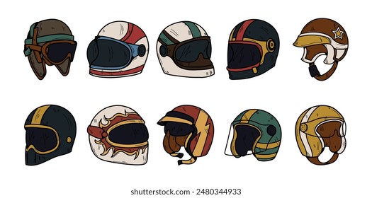 Vintage Helmet Illustration Set Collection