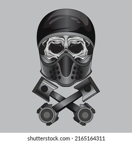 Vintage helmet motorcycle for skull head with cross piston illustration design element for tshirt