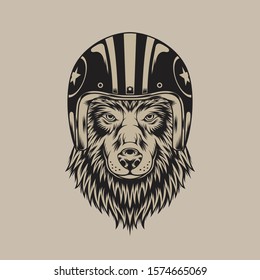 Vintage helmeted wolf illustration for apparel and other merchandise