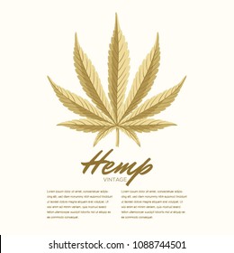 Vintage Hemp leaves. Vector Composition - Copy Space