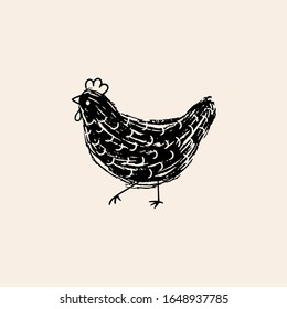 Vintage hen silhouette. Chicken icon.
Hand drawn vector illustration ideal for logo tamplate, menu restaurants.