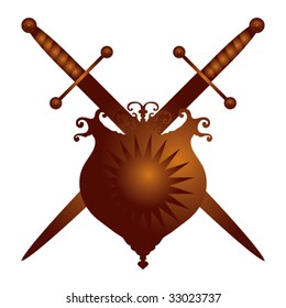 vintage heraldic active defense emblem with shield and swords