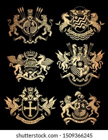 Vintage Heraldic Coats Of Arms. Vector Illustration.
