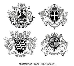 Vintage Heraldic Coats Of Arms. Vector Illustration.