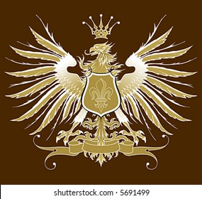 emblema heráldico vintage ( águila, corona y cinta, escudo y lirio )