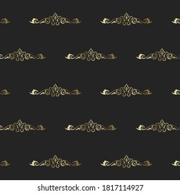 Vintage heraldic seamless pattern. Intertwining gold ornament in rich victorian style on dark background vintage Baroque and Renaissance graphic art elegant floral vector swirls.