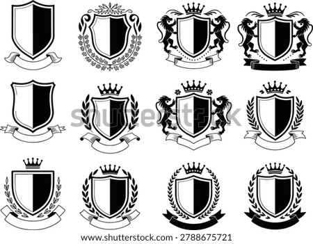 Vintage Heraldic Shield Crest Collection with Crowns Laurels and Royal Emblem Badge Vector Design Elements.eps
