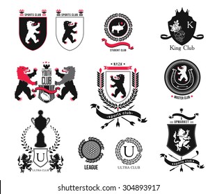 Vintage heraldic style logo icon emblem. Heraldic bear logo. College team sign, Elite sports logo. Shield logo emblem. Heraldic badge. Premium logo. Heraldic design element. Classic style logo.